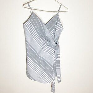 STRIPES GRAY AND WHITE 𝅺WRAP SUMMER ROMPER